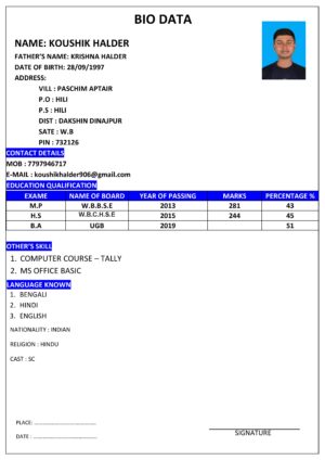 BIO DATA / CV, MS WORD FORMAT
